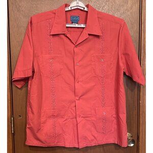 TropiCool Guayabera Shirt Large Men's Button‎ Up Coral PolyCotton 4 Pockets